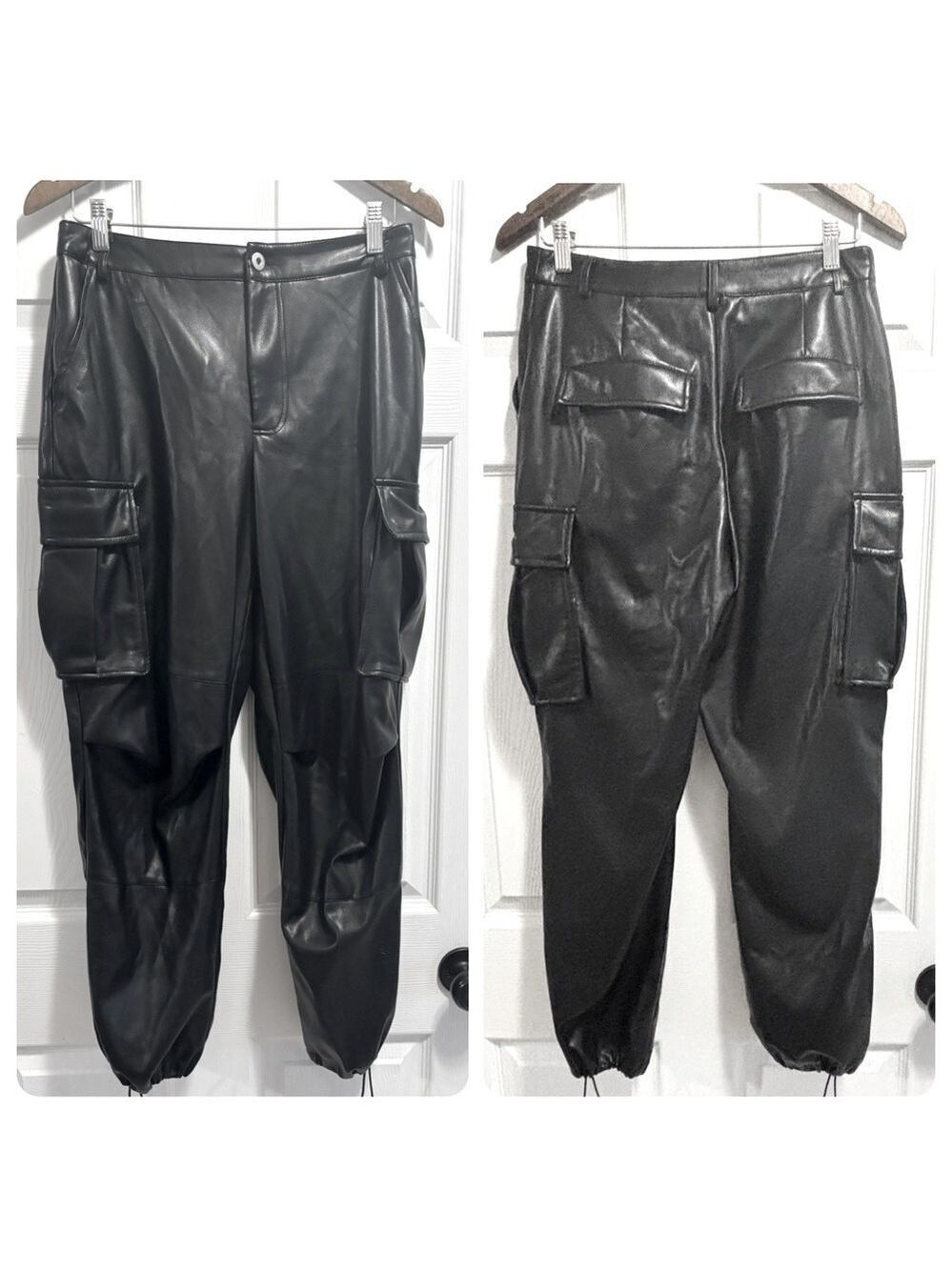 7 for ALL MANKIND Vegan Faux Leather Black Cargo Pants Joggers Size Small